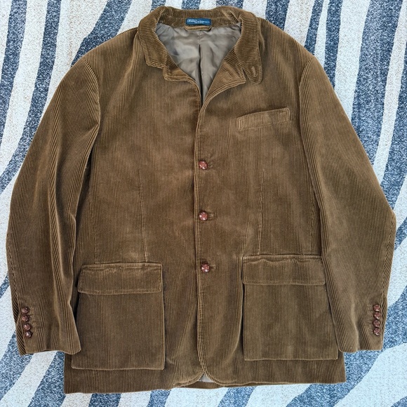 POLO RALPH LAUREN Blazer Mens XL Corduroy Sport Coat Jacket 3-Button Tan VTG EUC